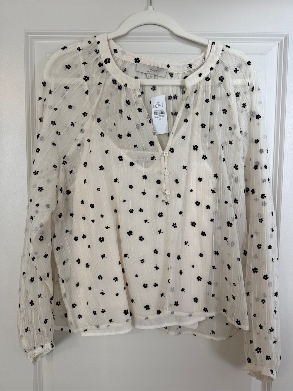 LOFT Cream Blouse with Black Floral Dots
